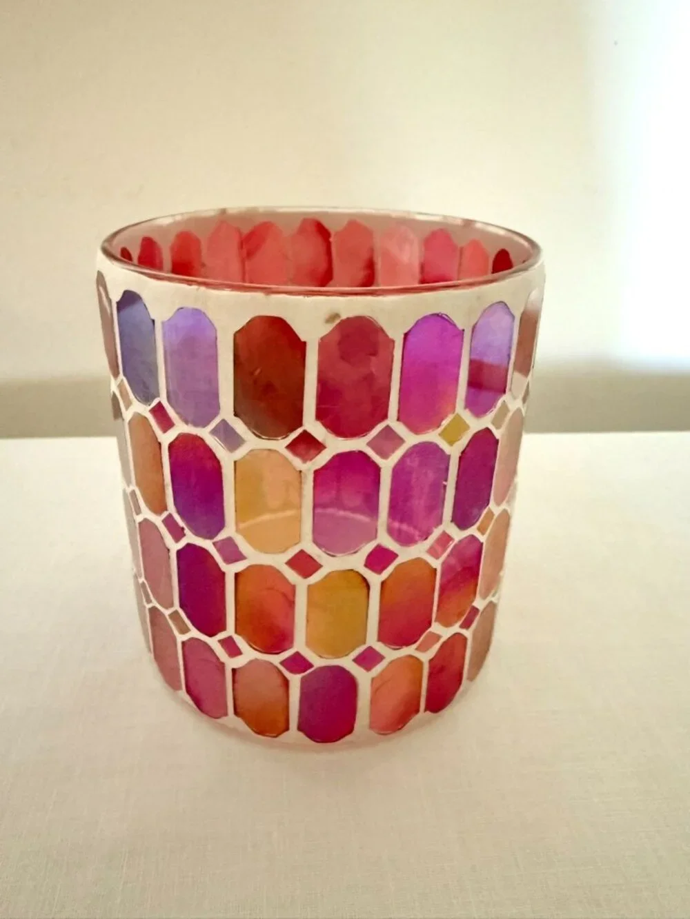 Teleflora Mosaic Glass Vase Pink Iridescent Art Glass Flower Vase